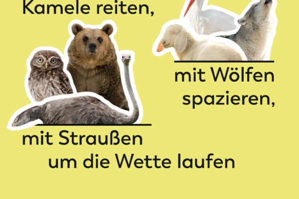 Quelle und noch viel mehr Geschichten rund ums liebe Vieh: „Kamele reiten, mit Wölfen spazieren, mit Straußen um die Wette laufen“ © Styria Verlag